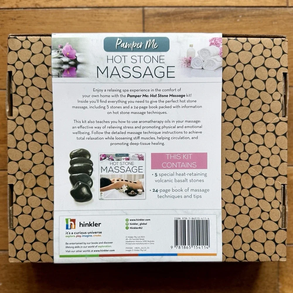 Pamper Me Hot Stone Massage Kit 6 Basalt Stones Heat Retaining w/ 24-Page Book